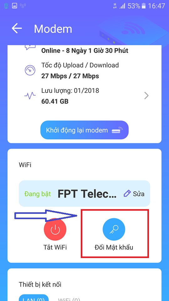 Đổi pass wifi FPT qua Hi FPT