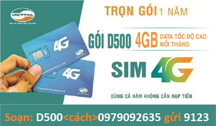 Đăng Ký Gói Cước 3G 4G Viettel Dcom D500