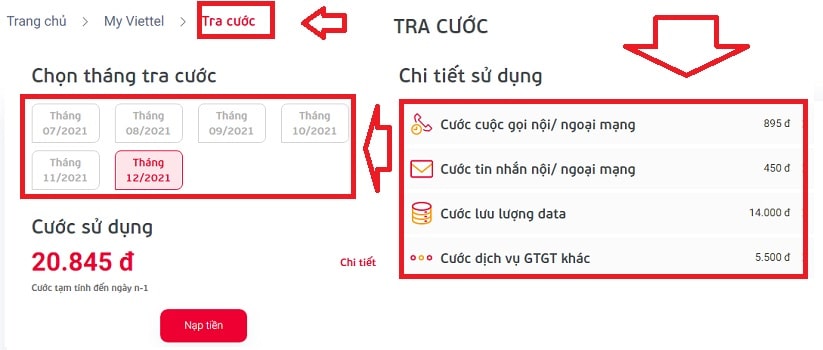 Tra cước cuộc gọi Viettel